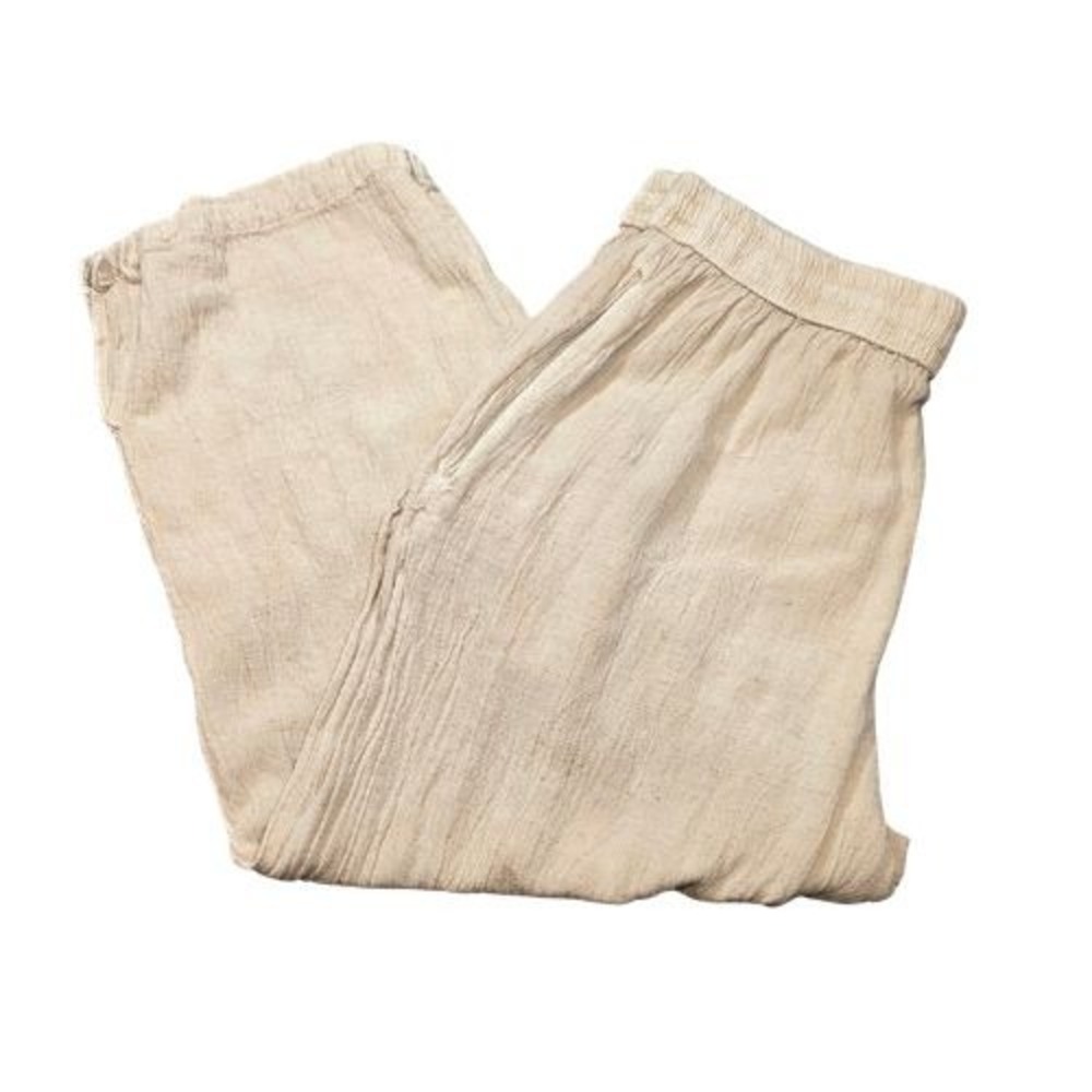 Raya Sun Womens Small Beige Linen Blend Wide Leg Elastic Waist Crop Pants Boho